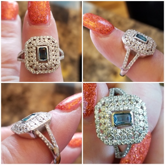 Genuine 2ct Aquamarine/White Sapphire Ring Size 8 - Picture 3 of 6